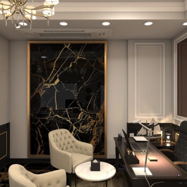 قاب بندی دیوار و گچبری مدرن در صرافی